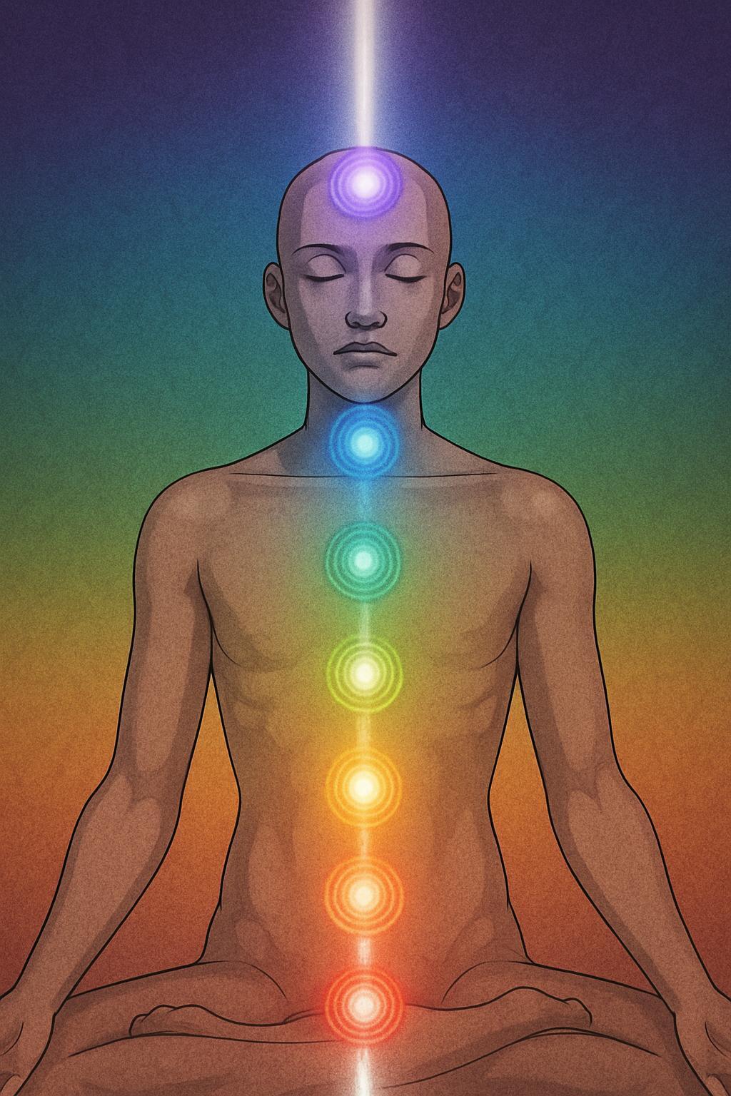 chakra column on person meditating